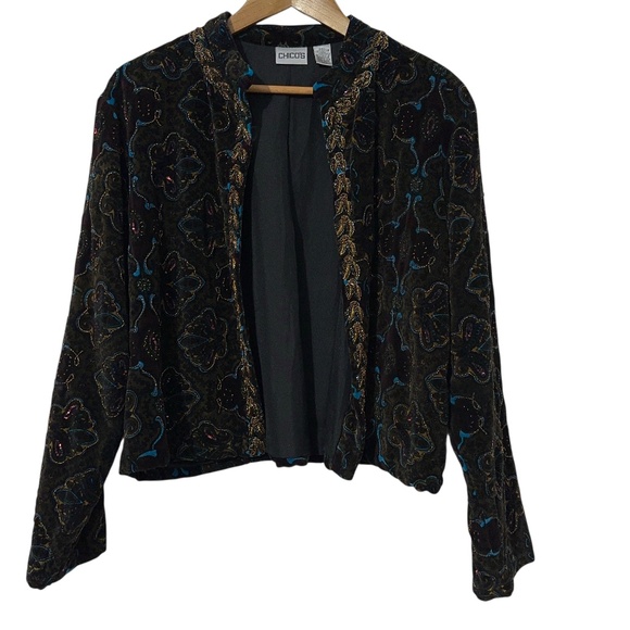 Chicos Womens Velvet Jacket Size 2 (M) with Beaded Trim Evening Dinner - Picture 1 of 5